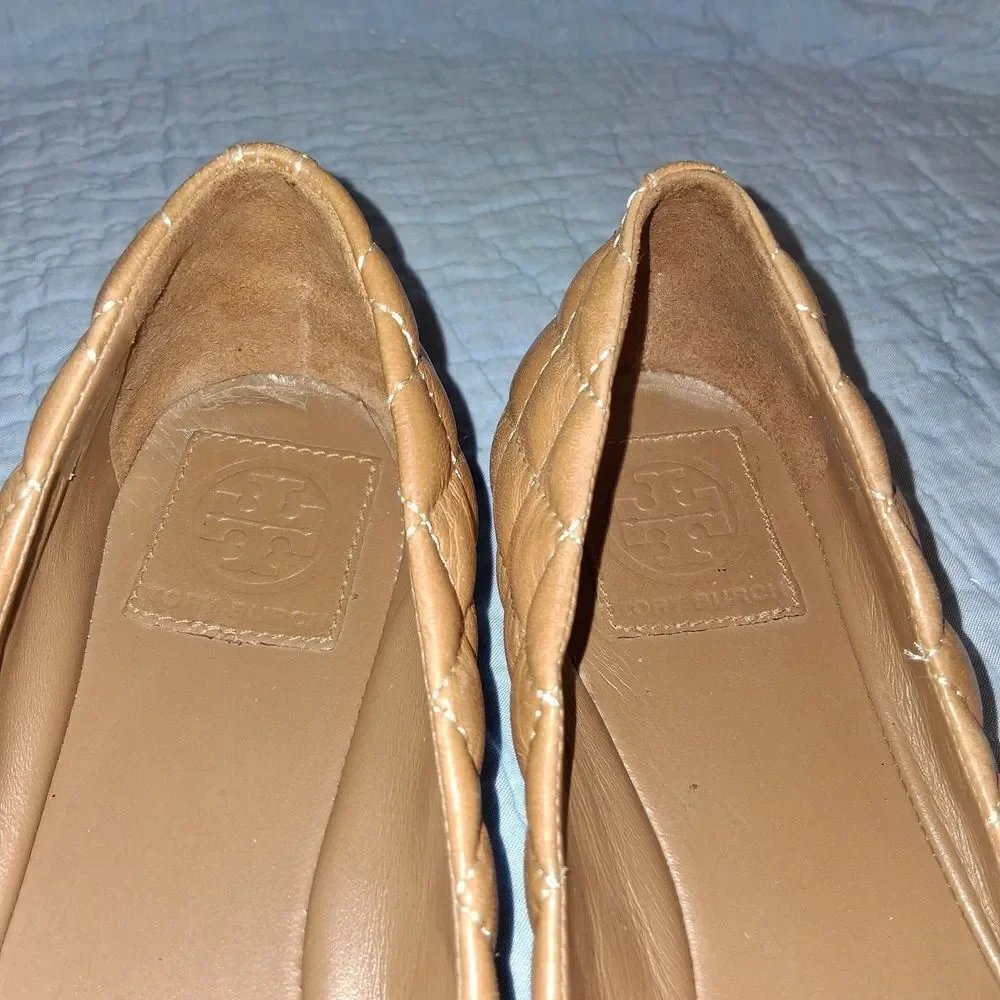 Tory Burch Brown and Cream Quilted Flats 8.5M